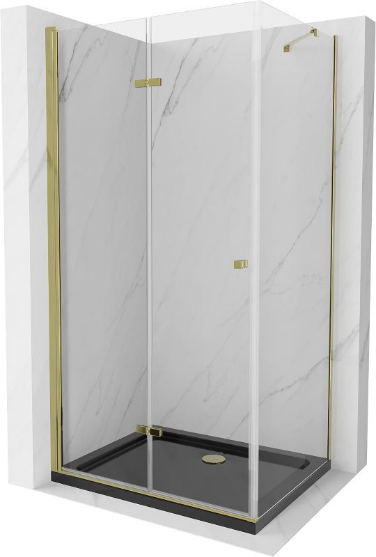 Kabina prysznicowa Mexen Lima składana 100 x 80 cm transparent złota + brodzik Flat czarny