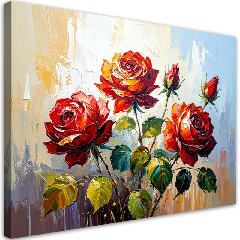 Obraz do salonu Feeby Czerwone Róże na beżowym abstrakcyjnym tle 90x60cm 1szt