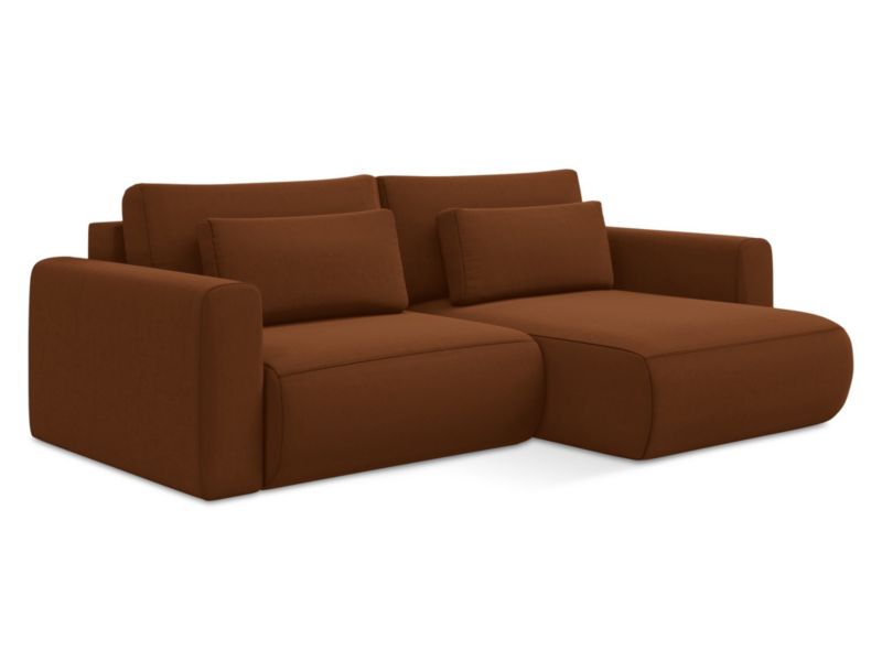 Narożnik prawostronny z funkcją spania Makamii Kapua z tkaniny welwetowej 240x149 cm terakota 1 szt.