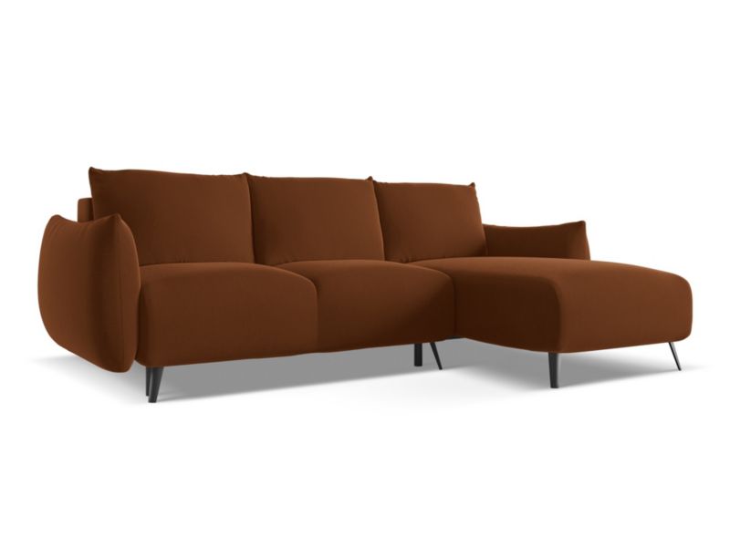 Narożnik prawostronny z funkcją spania Makamii Malie z tkaniny welwetowej 242x162 cm terakota 1 szt.