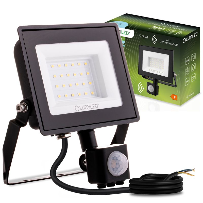 Naświetlacz LED Lumiled 30W 2700lm 6500K IP44 Czarny z Czujnikiem Ruchu 1 szt.