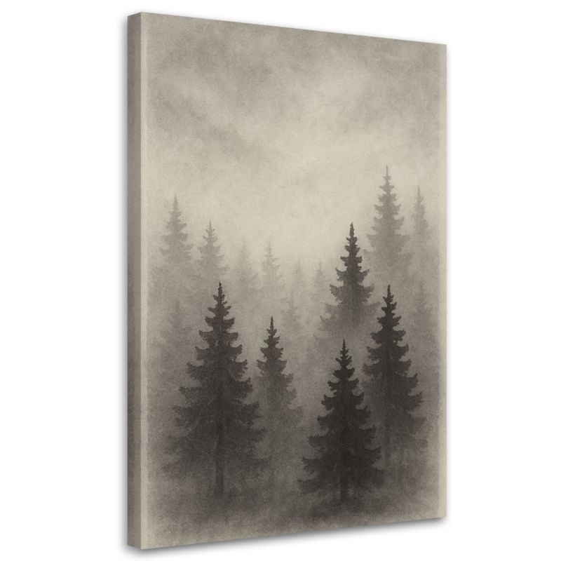 Obraz Japandi Feeby Las Drzewa Mgła Szarość Akwarela 40x60cm 1szt
