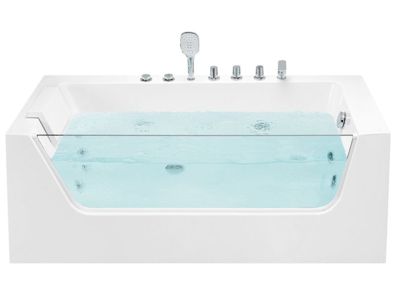 Wanna narożna z hydromasażem LED Puquio Lewostronny 170 x 80 cm Biały 1 szt.