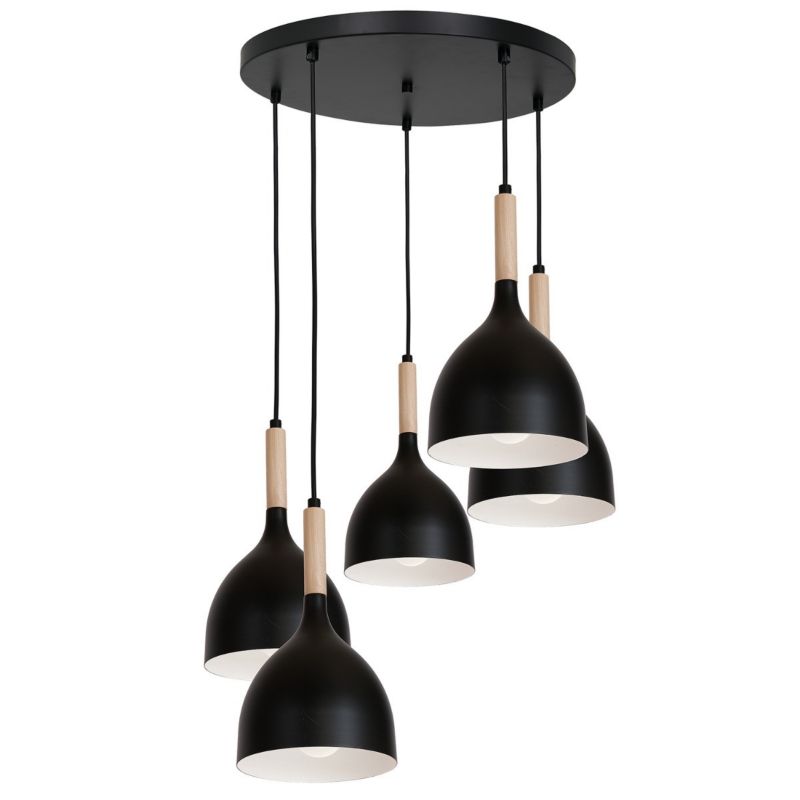 Lampa wisząca Luminex Noak Wood czarny matowa-jasne drewno wym: 115 x 56 x 56 cm 5xE27 x 15W 1 szt.