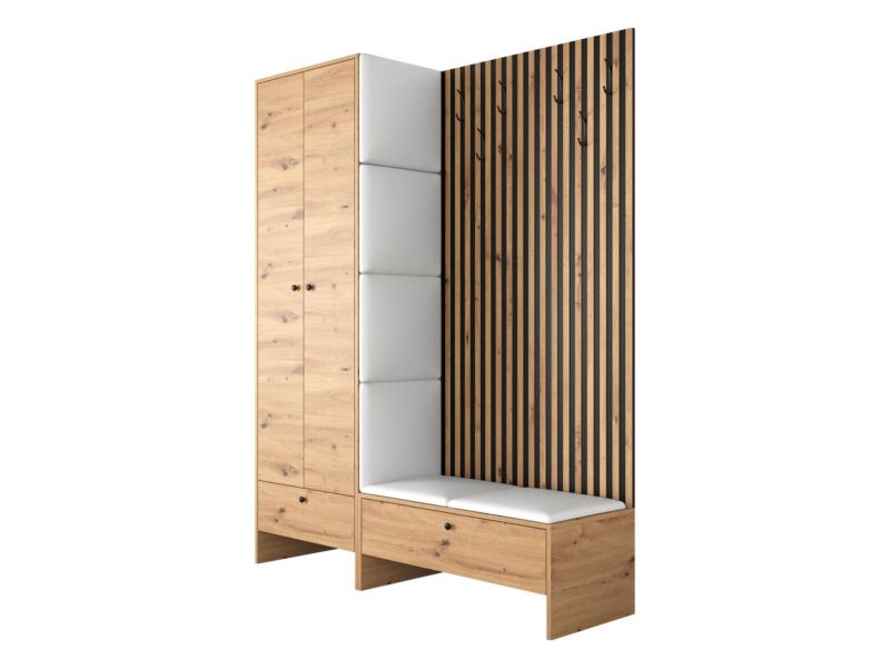 Garderoba MIRJAN 24 Balma III dąb artisan + biała ekoskóra 1 kpl.