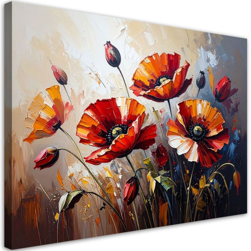 Obraz nowoczesny Feeby Czerwone Maki na beżowym tle efekt farby 90x60cm 1szt