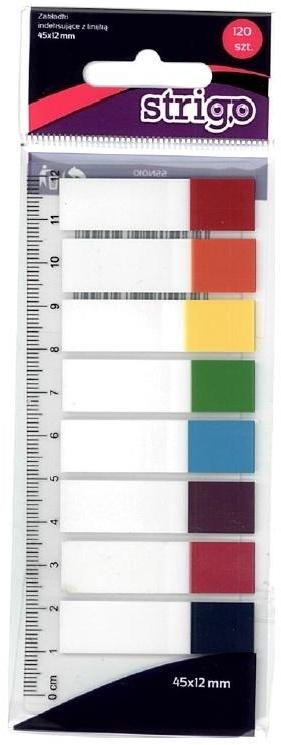 Zakładki samoprzylepne Strigo, indeksujące, z linijką, 45x12mm, 120 sztuk, mix kolorów