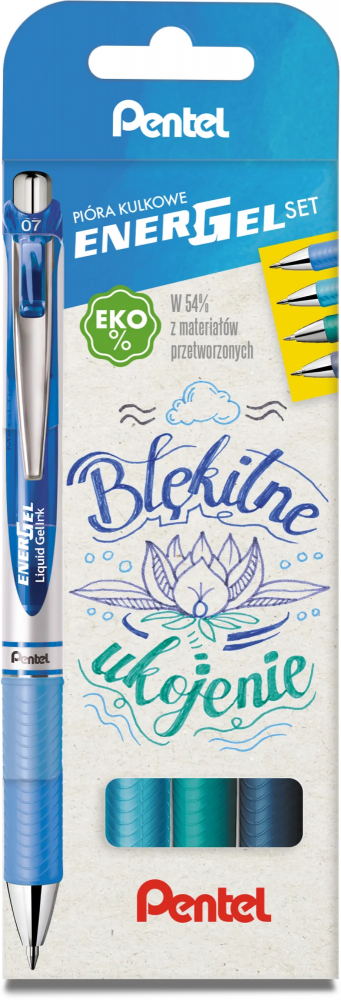 Pióro kulkowe automatyczne Pentel EnerGel Set BL77 Błękitne Ukojenie, 0.7mm, 4 sztuki, mix kolorów