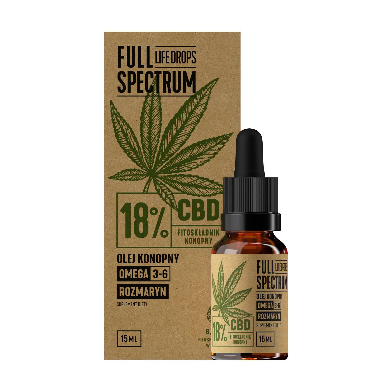 Cosma full spectrum life drops, olej konopny cbd 18%, 15 ml