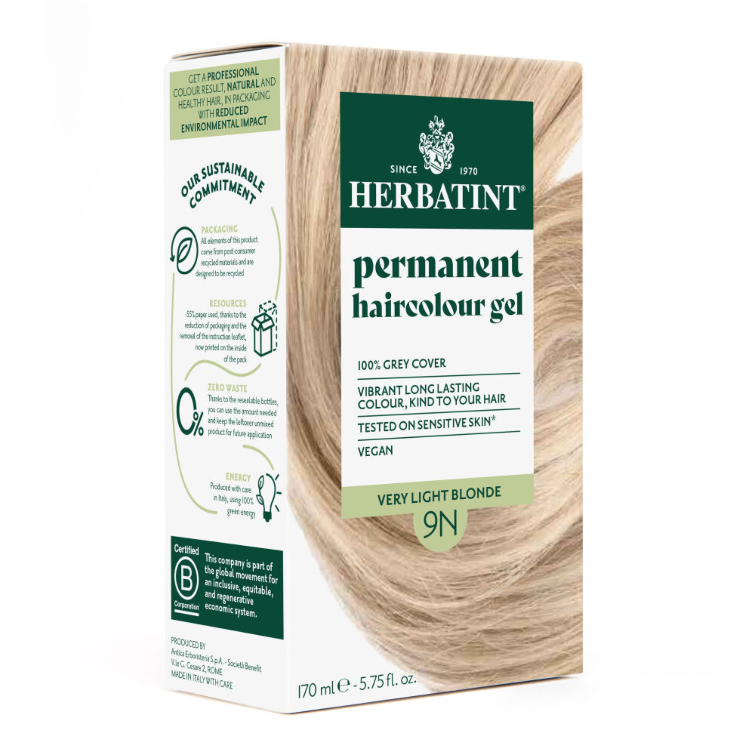 Herbatint - farba do włosów 9n, bardzo jasny blond, 170 ml