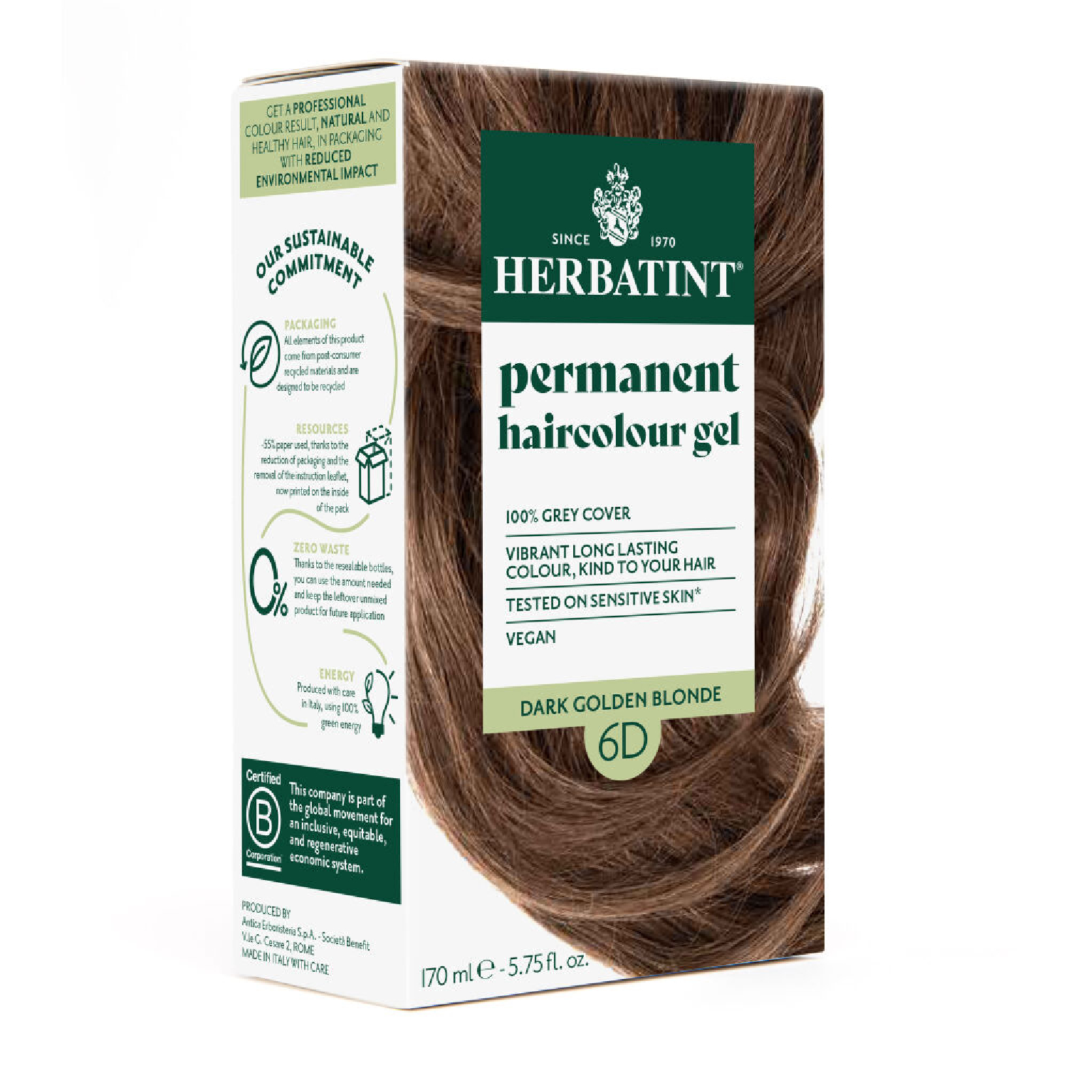 Herbatint - farba do włosów 6d, ciemny złoty blond, 170 ml
