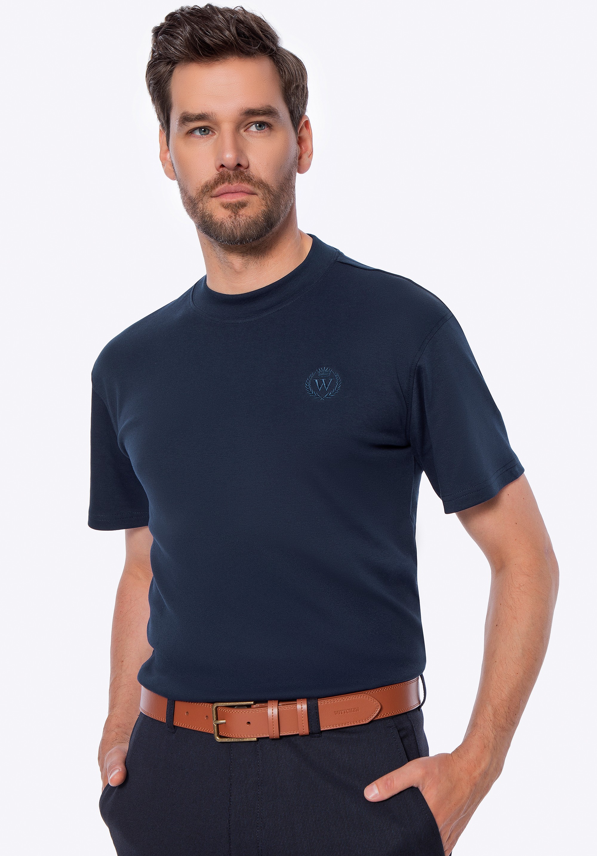 T-shirt męski z bawełny granatowy
