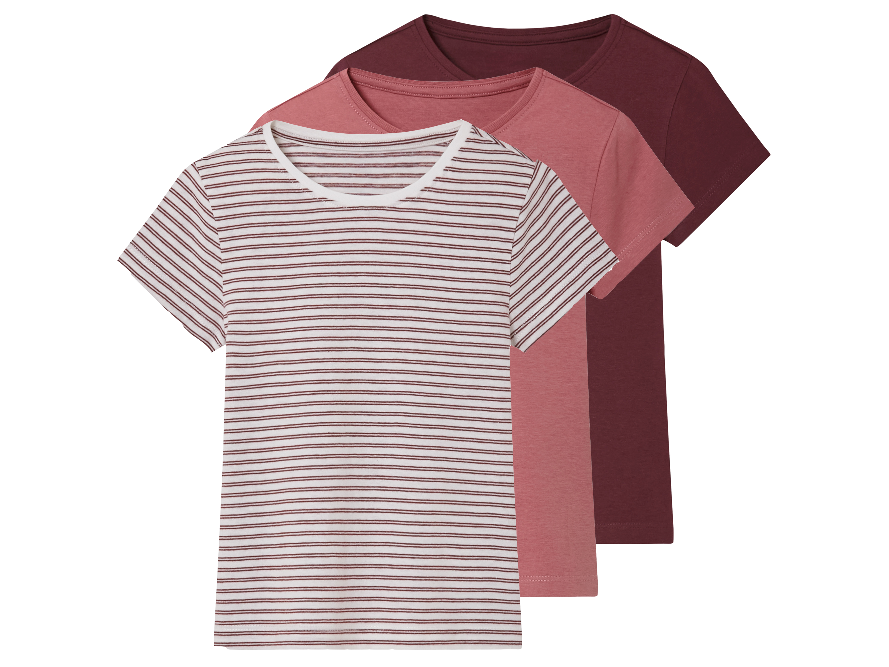 lupilu T-shirty dziecięce z bawełny, 3 sztuki różowy/bordowy/różowy w paski, 122/128