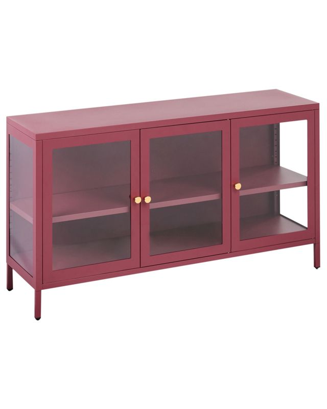 Witryna ze szklaną gablotą Newport Metal 115 cm Bordowy 1 szt.