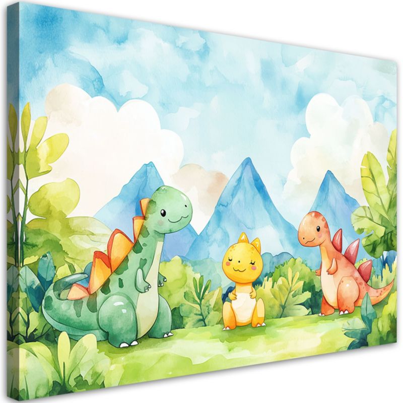 Obraz do pokoju dziecięcego Feeby Śmieszne Dinozaury Kolorowe 100x70cm 1szt