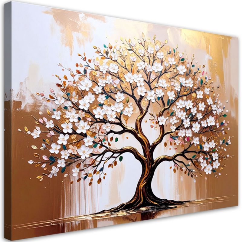 Obraz nowoczesny do salonu sypialni Feeby Drzewo Życia Kwiaty Beżowy 60x40cm 1szt