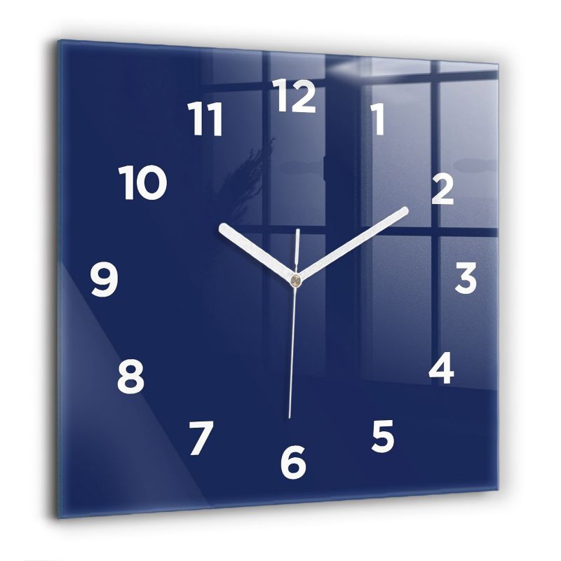 Zegar z białymi wskazówkami Wallfluent 60x60 cm Kolor granatowy Szklany 1 szt.