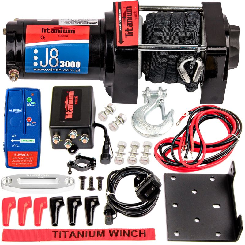 Wyciągarka wciągarka TITANIUM WINCH 3000lbs 12v samochodowa 1360 kg lina syntetyczna ślizg 1szt.