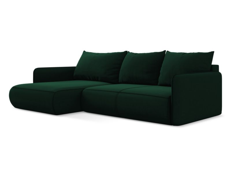 Narożnik lewostronny z funkcją spania Makamii Nanea z tkaniny welwetowej 240x148 cm butelkowa zieleń 1 szt.