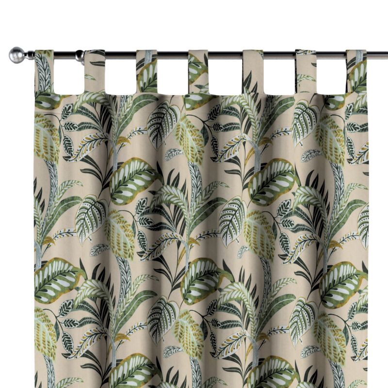 Zasłona na szelkach 1 szt. 130 x 245 cm Dekoria oliwkowo-zielone liście na lnianym tle 1 szt.