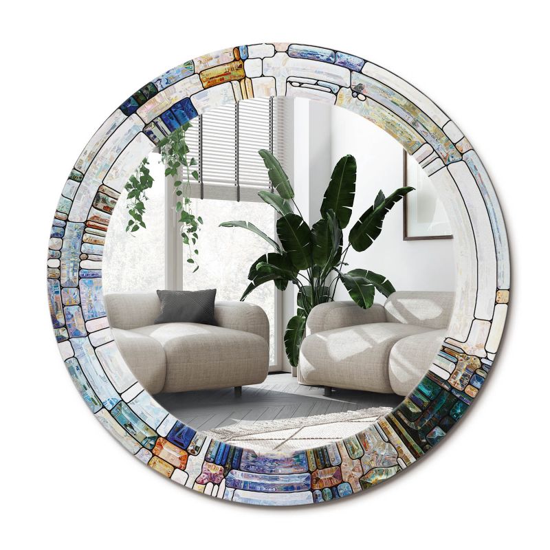 Lustro ścienne z ozdobnym szklanym obramowaniem Wallfluent fi70 cm Witraż 1 szt.