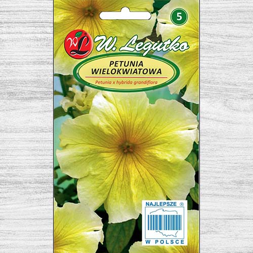 1 szt, Petunia ogrodowa wielkokwiatowa żółta - Nasiona: Ilość w opakowaniu: 0.01 g
