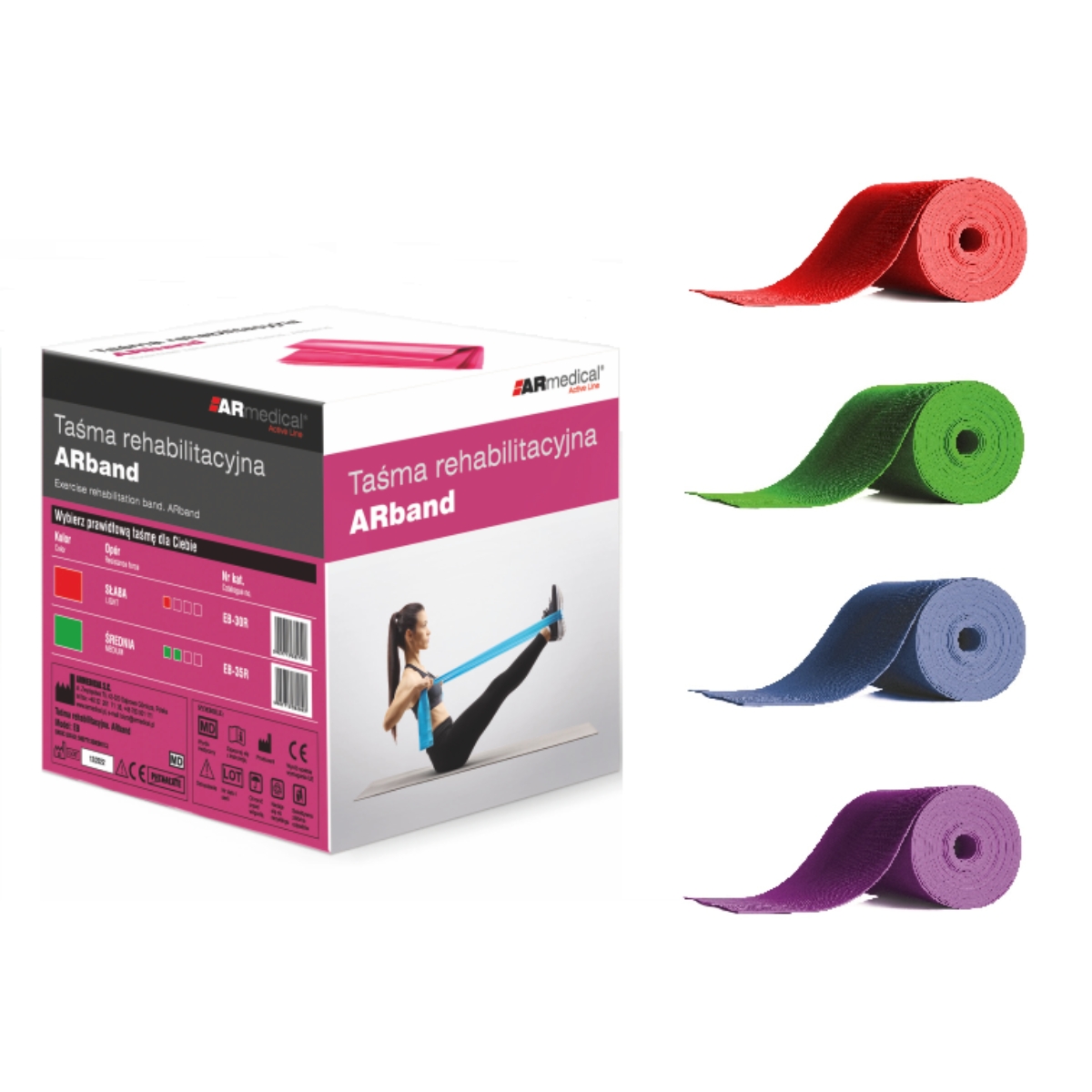 Taśma rehabilitacyjna flat band 5-8 kg, eb-m35, zielona, 1 sztuka