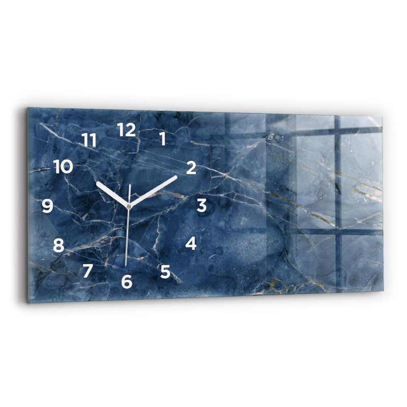 Zegar z białymi wskazówkami Wallfluent 60x30 cm Tekstura Niebieski Marmur Szklany 1 szt.