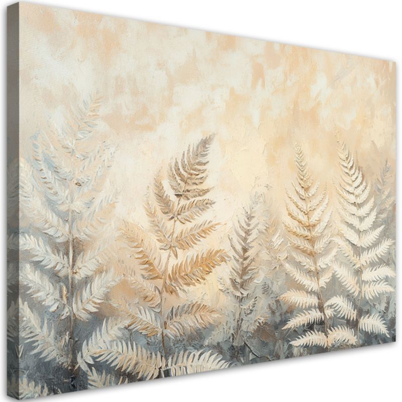 Obraz do salonu sypialni Feeby Beżowe liście paproci natura pióra boho 120x80cm 1szt