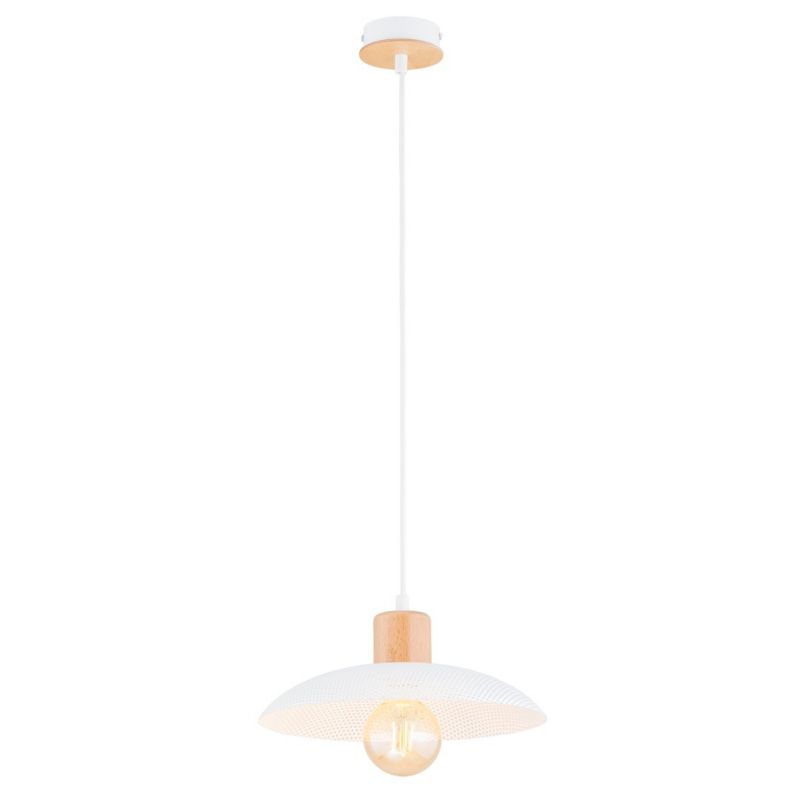 Lampa wisząca Emibig Kobe biała jasne drewno wym: 100 x 30 x 30 cm 1xE27 x 15W 1 szt.