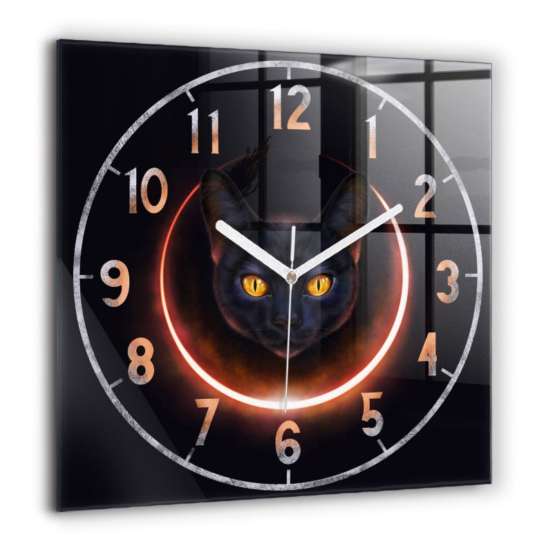 Zegar szklany białe wskazówki Wallfluent 60x60 cm Magiczny kot 1 szt.