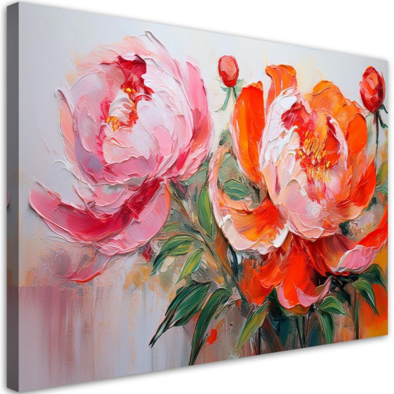 Obraz na płótnie Feeby Piwonie Różowo Pomarańczowe Kwiaty 60x40cm 1szt