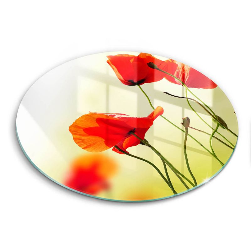 Okrągła szklana deska do krojenia Wallfluent fi30 cm Czerwone kwiaty maki 1 szt.