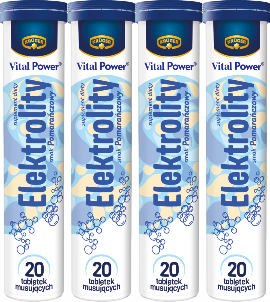 4x Tabletki musujące Vital Power elektrolity, pomarańczowy, 86g, 20 tabletek