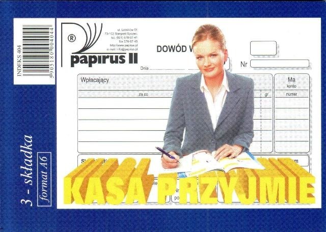 Druk akcydensowy Kasa przyjmie KP Papirus II typ 404, A6, oryginał+2 kopie