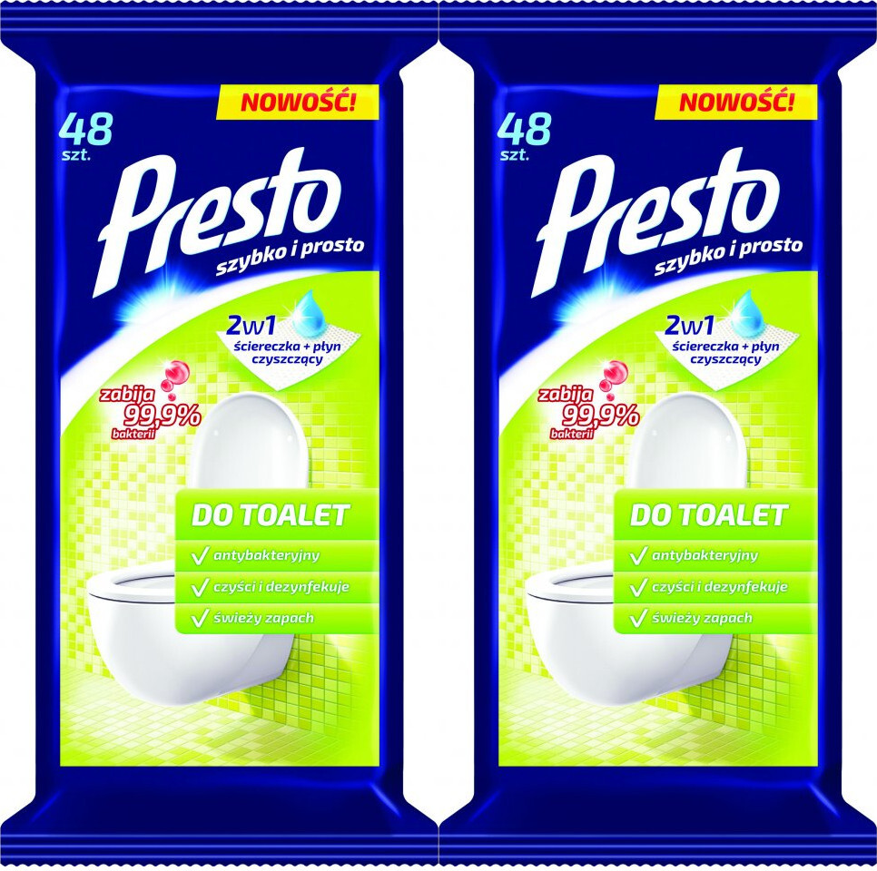2x Chusteczki do czyszczenia toalet Presto, nawilżone, 48 sztuk