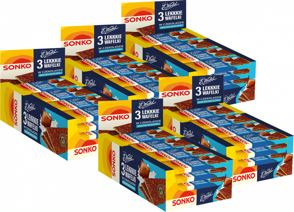 55x Lekkkie wafelki Sonko, w czekoladzie mocno mlecznej E.Wedel, 3 sztuki, 36g