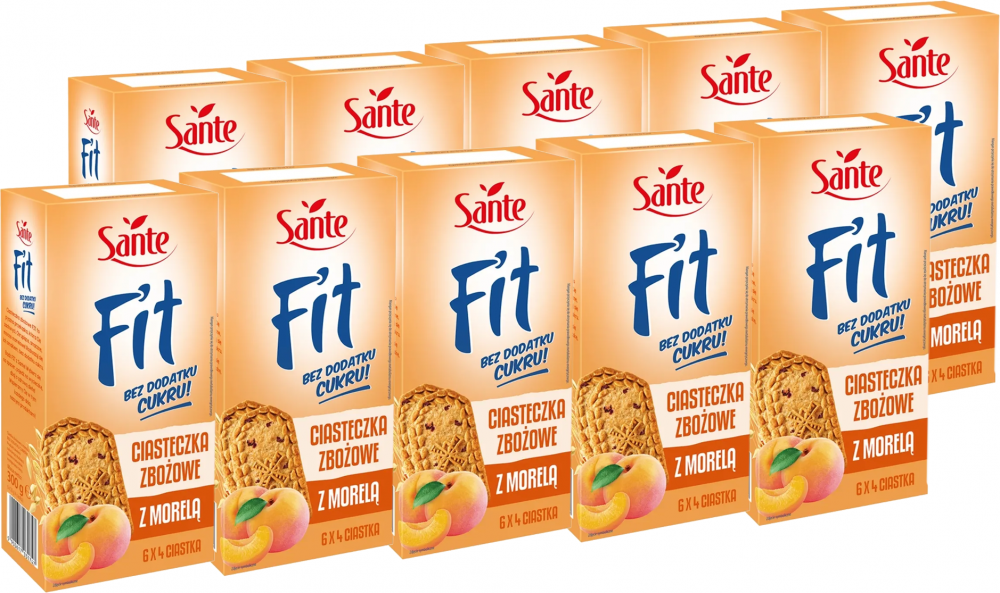 10x Ciasteczka zbożowe Sante Fit, z morelą, bez cukru, 300g