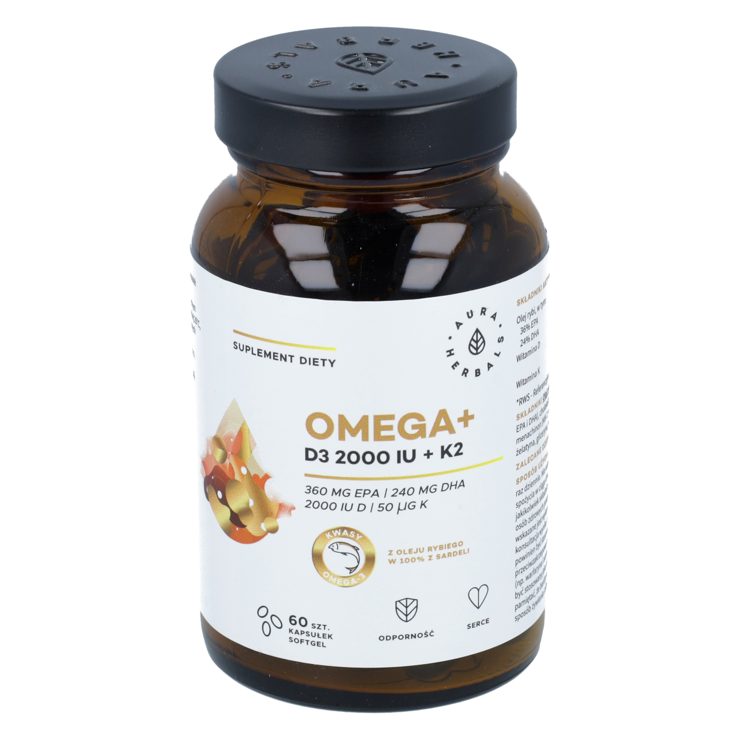 Aura herbals omega + witamina d3 2000 iu + k2, 60 kapsułek