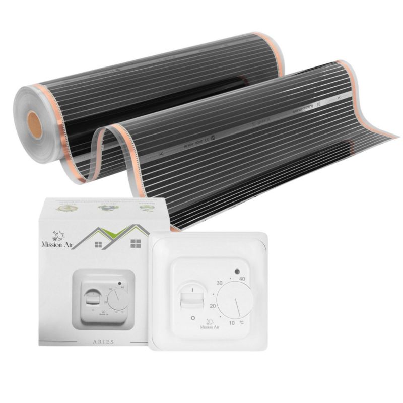 Zestaw folii grzewczej na podczerwień Mission Air Silver 160W 3,5m², szer.100cm +Aries Biały 1 szt