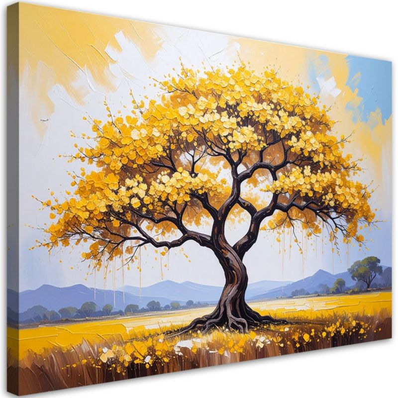 Obraz do salonu sypialni Feeby 3D Złote Kwitnące Drzewo Życia 100x70cm 1szt