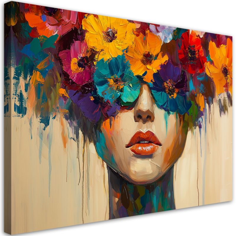 Obraz na płótnie Feeby Abstrakcja Kobieta kwiatami na głowie 60x40cm 1szt