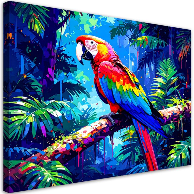 Obraz nowoczesny do salonu kuchni Feeby Kolorowa Papuga na gałęzi 90x60cm 1szt