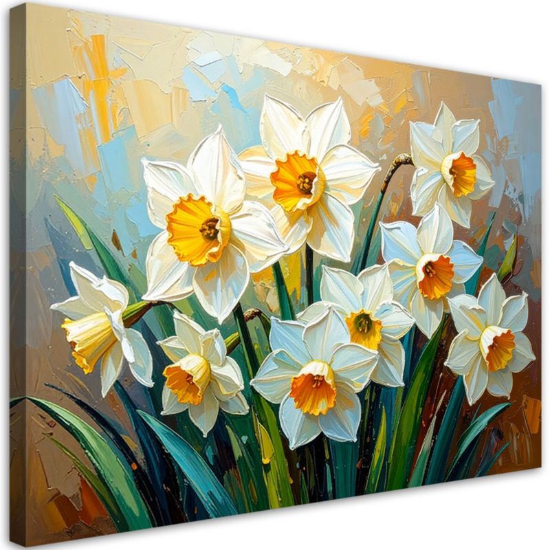 Obraz nowoczesny do salonu Feeby Żonkile Białe Kwiaty Abstrakcja 90x60cm 1szt