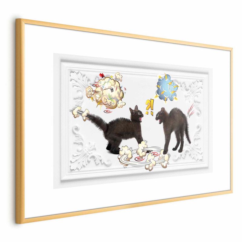 Plakat Artgeist Kocia kłótnia 30x21 cm z ramą złotą 1 szt