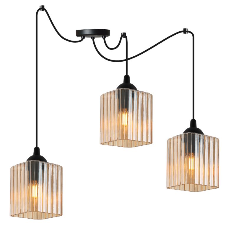 Lampa sufitowa wisząca Light Home LH Riffle Pająk 3x E27 60W czarny/miodowy 1szt.