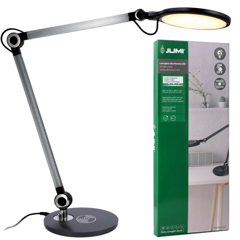 Lampa biurkowa Jumi szkolna na biurko stołowa LED trzy barwy do pracy ładowanie indukcyjne 1 szt.