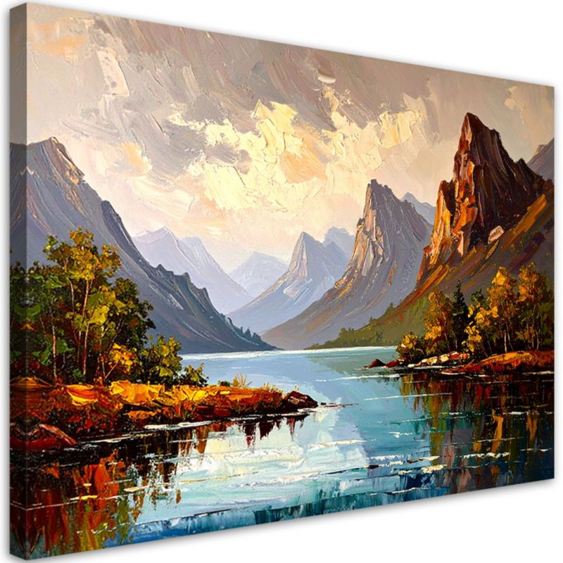Obraz na płótnie do salonu sypialni Feeby Rzeka Drzewa Krajobraz górski 100x70cm 1szt