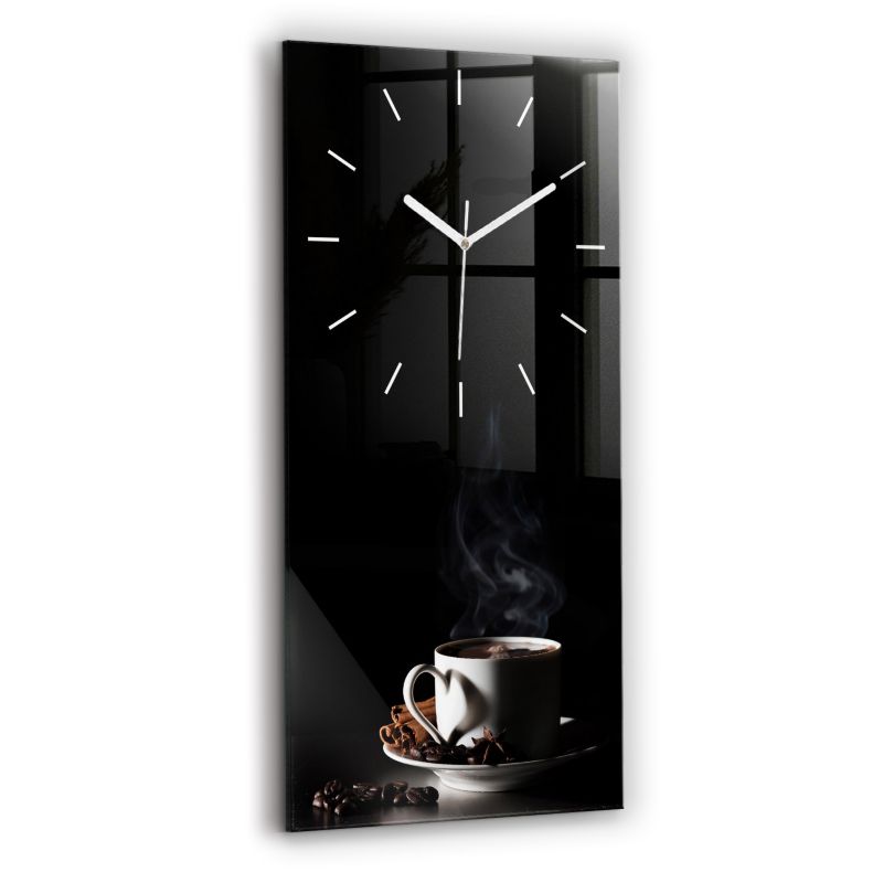 Zegar szklany białe wskazówki Wallfluent 30x60 cm Filiżanka kawy 1 szt.