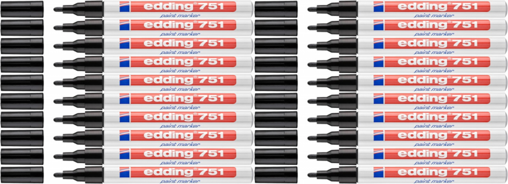 20x Marker olejowy edding, 751, w aluminiowej obudowie, okrągła, 1-2mm, czarny